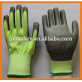 Neon Green HPPE Fiber Liner PU Recubierto Guantes Resistentes a Cortes